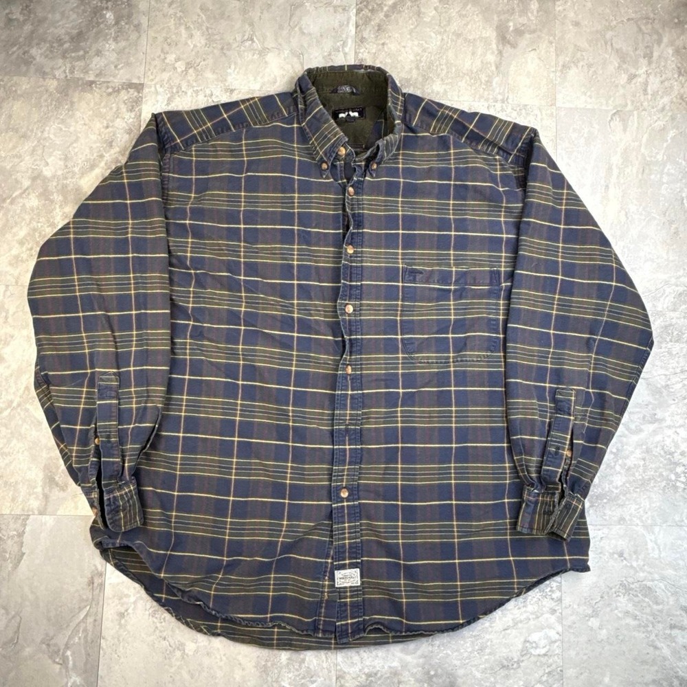 Vintage Blue Woods & Gray Plaid Button Up Shirt XL